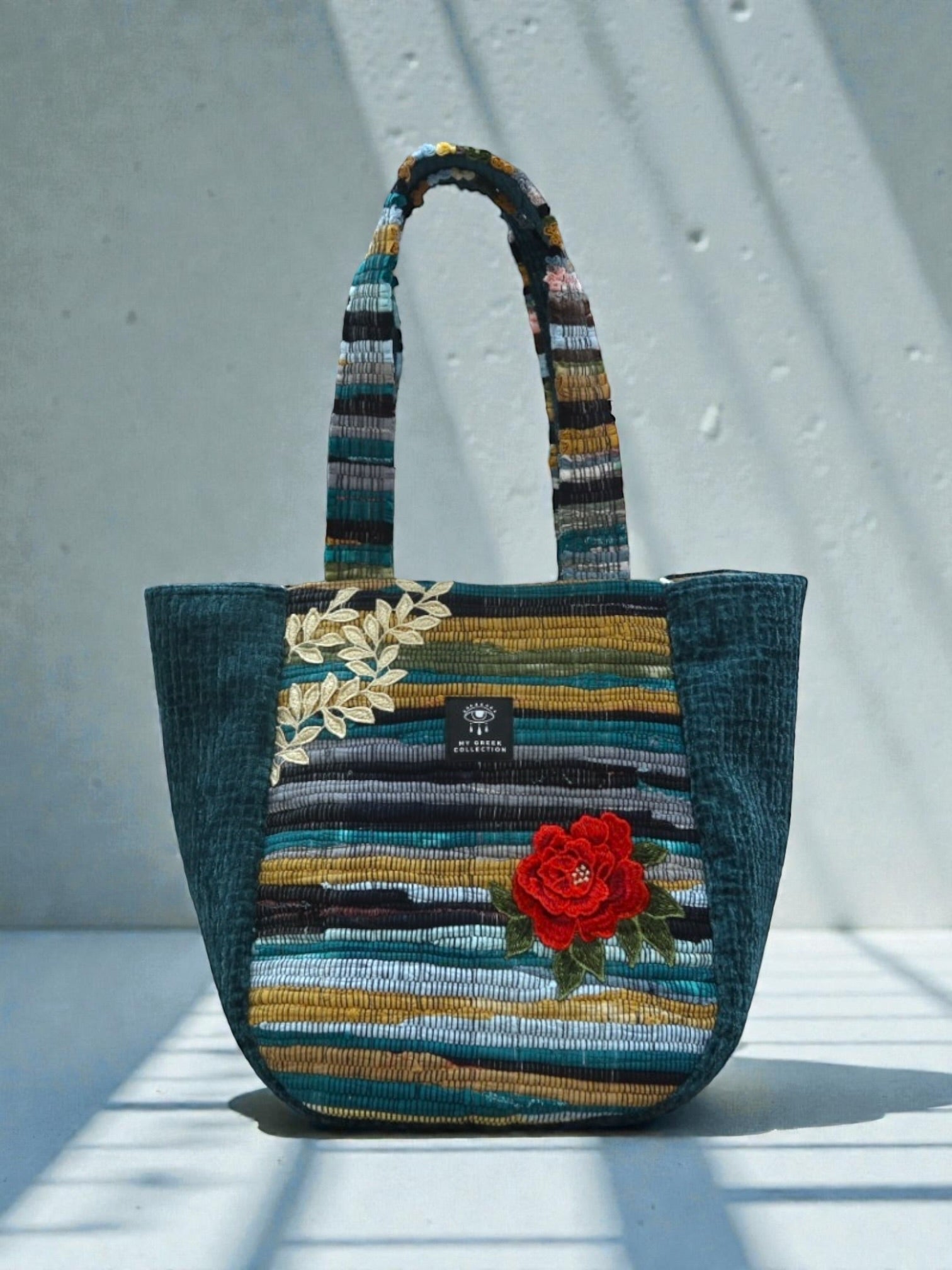 Everyday and Beach Tote Bag / Greek Kourelou Bag: Boho Mediterranean Style Cotton Shoulder Bag