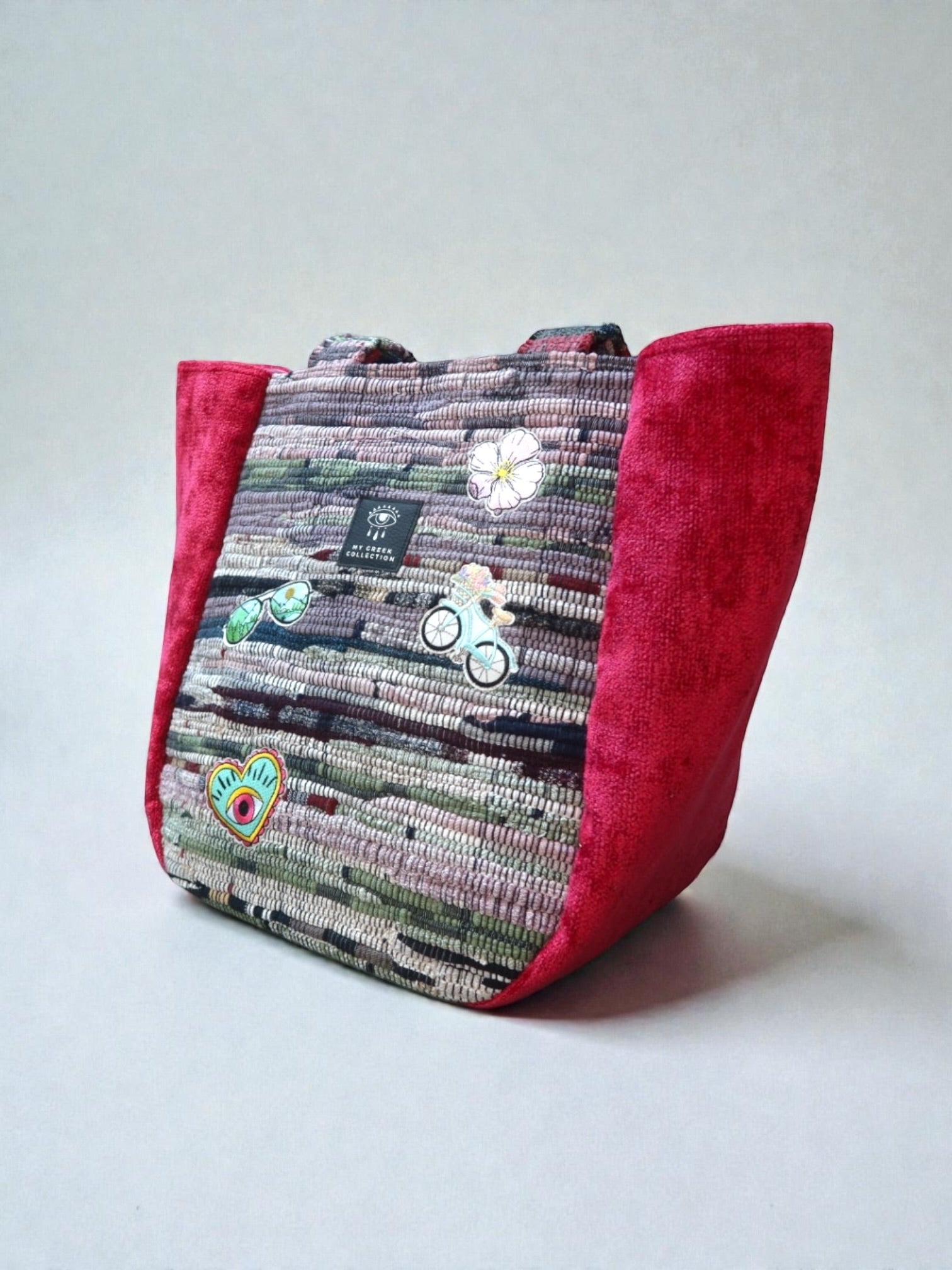 Everyday and Beach Tote Bag / Greek Kourelou Bag: Boho Mediterranean Style Cotton Shoulder Bag