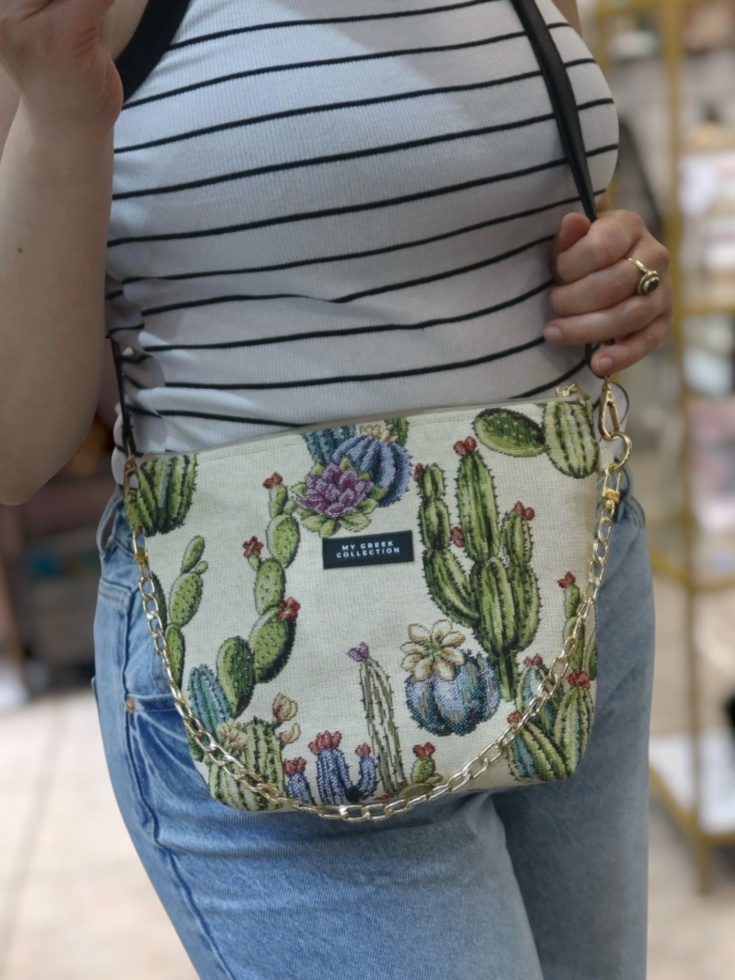 Olympia / White cactus small crossbody bag
