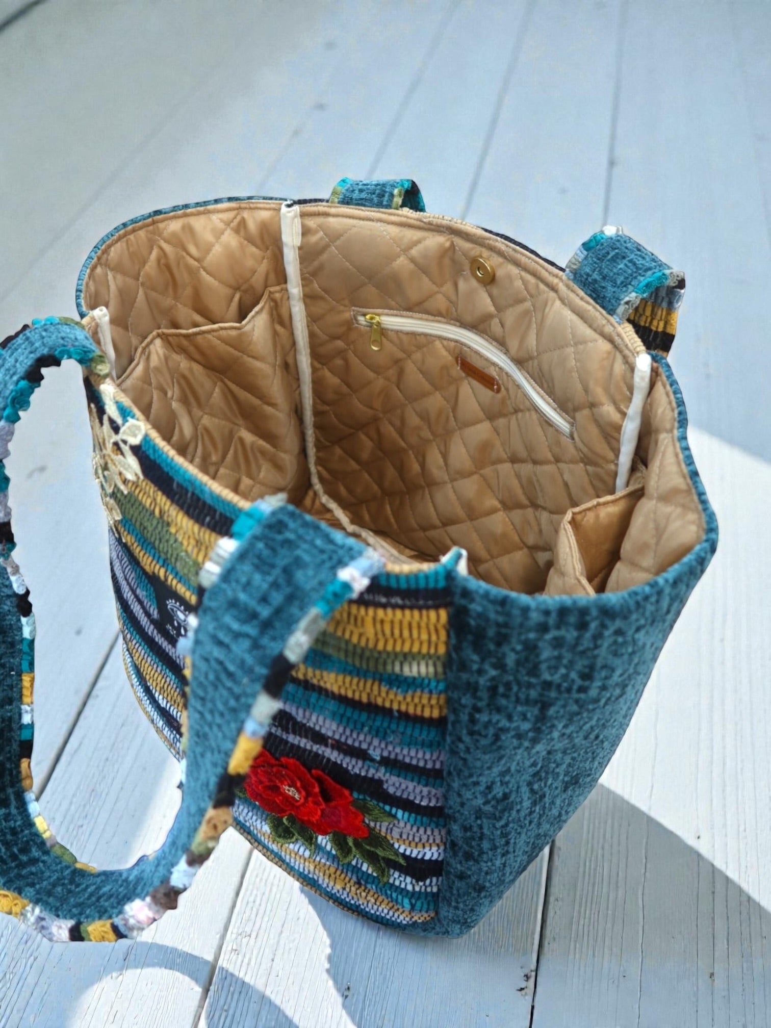 Everyday and Beach Tote Bag / Greek Kourelou Bag: Boho Mediterranean Style Cotton Shoulder Bag