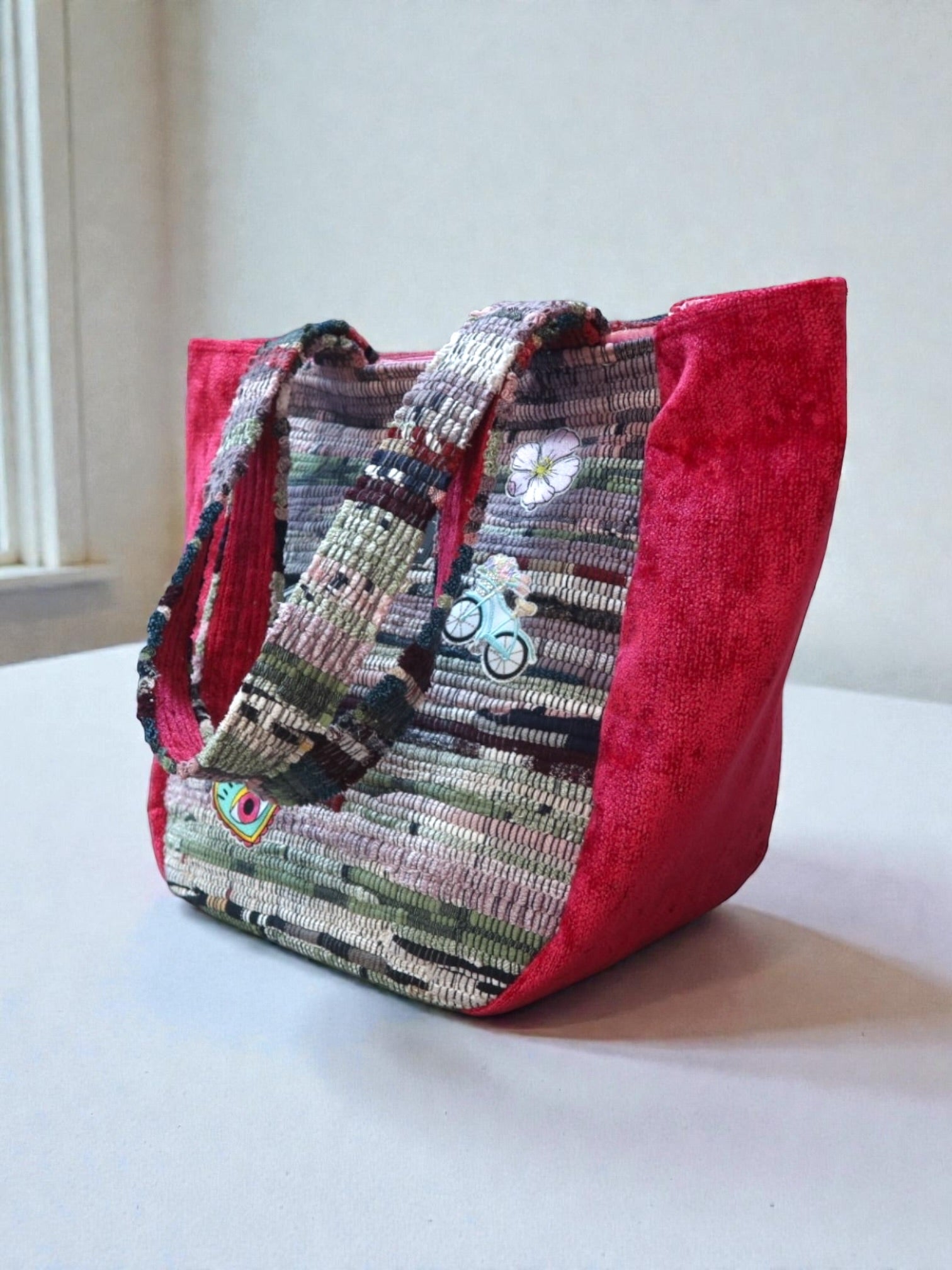 Everyday and Beach Tote Bag / Greek Kourelou Bag: Boho Mediterranean Style Cotton Shoulder Bag