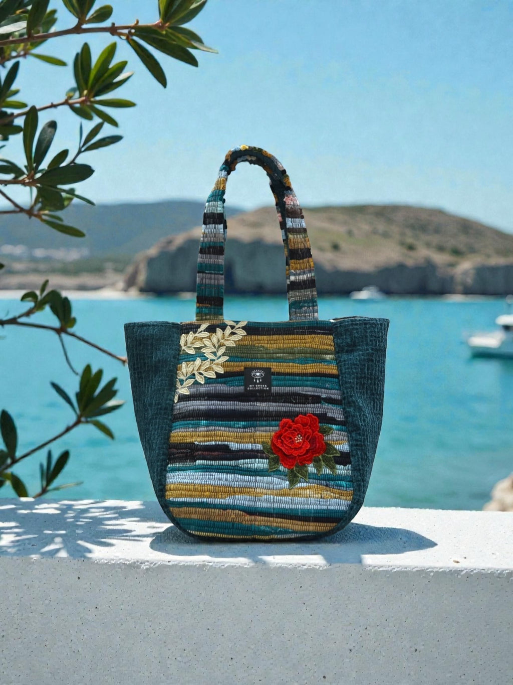 Everyday and Beach Tote Bag / Greek Kourelou Bag: Boho Mediterranean Style Cotton Shoulder Bag
