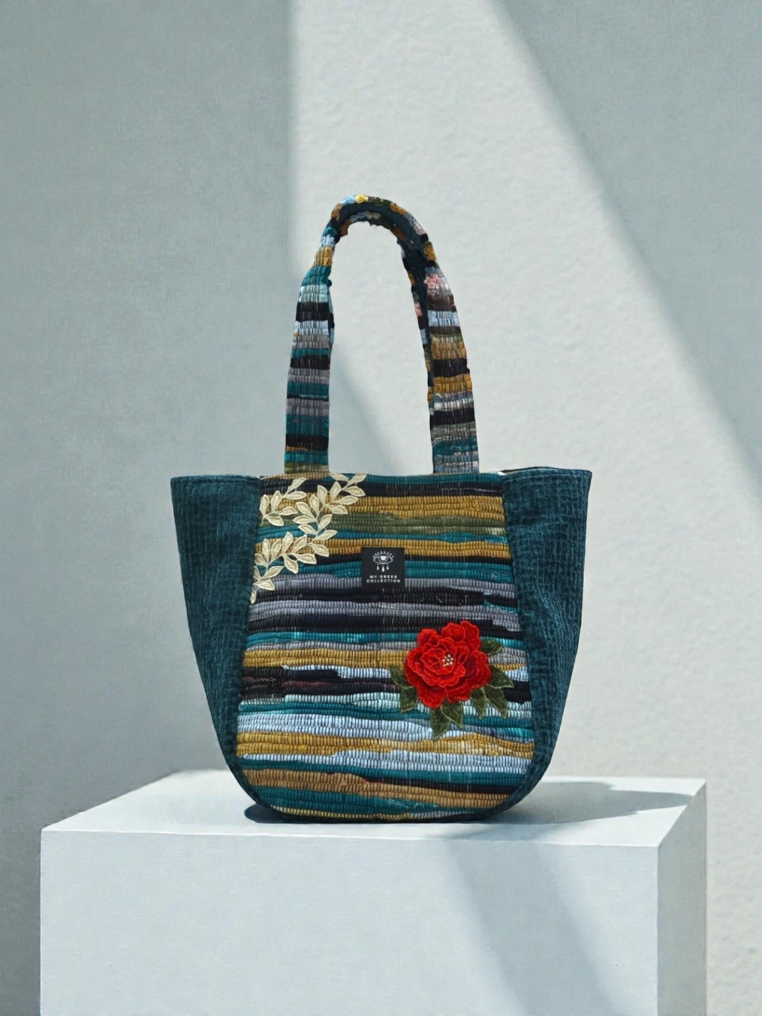 Everyday and Beach Tote Bag / Greek Kourelou Bag: Boho Mediterranean Style Cotton Shoulder Bag