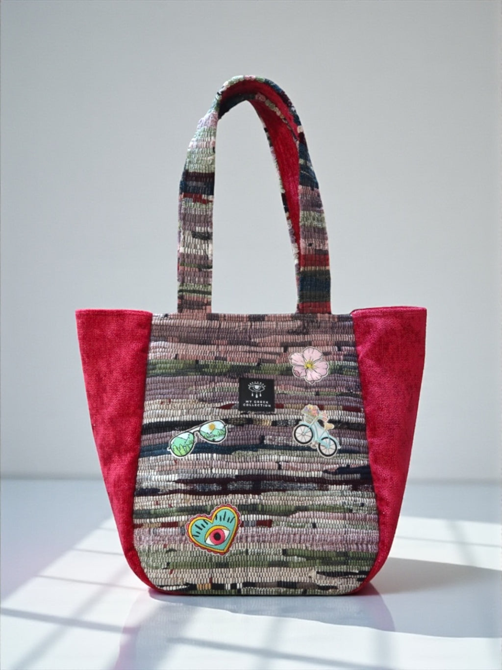Everyday and Beach Tote Bag / Greek Kourelou Bag: Boho Mediterranean Style Cotton Shoulder Bag