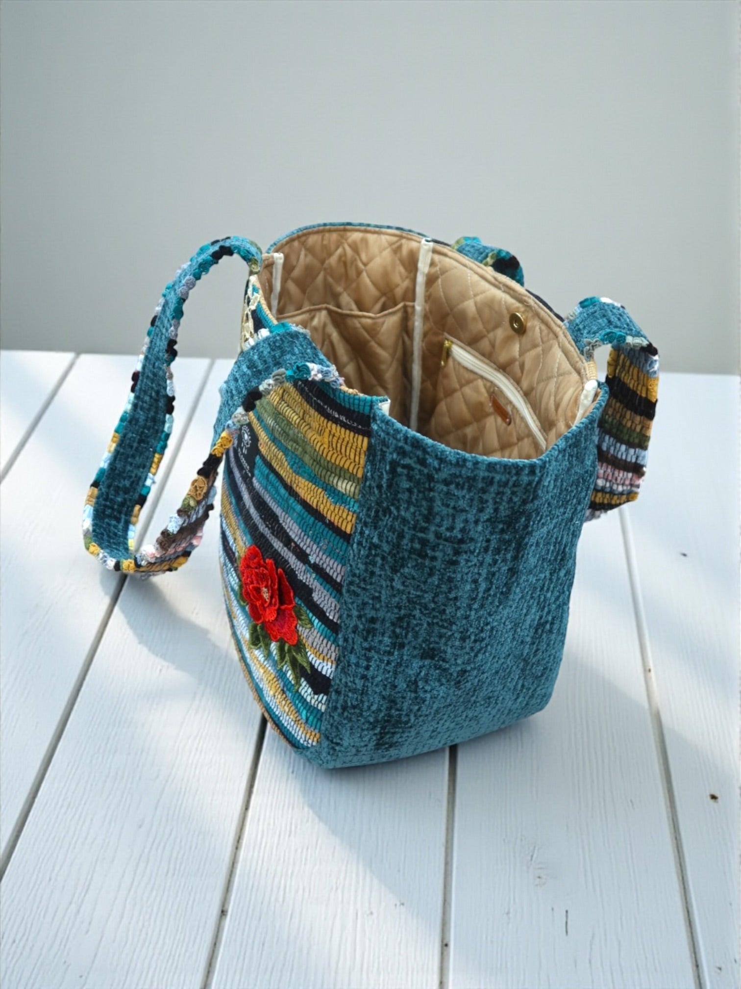 Everyday and Beach Tote Bag / Greek Kourelou Bag: Boho Mediterranean Style Cotton Shoulder Bag