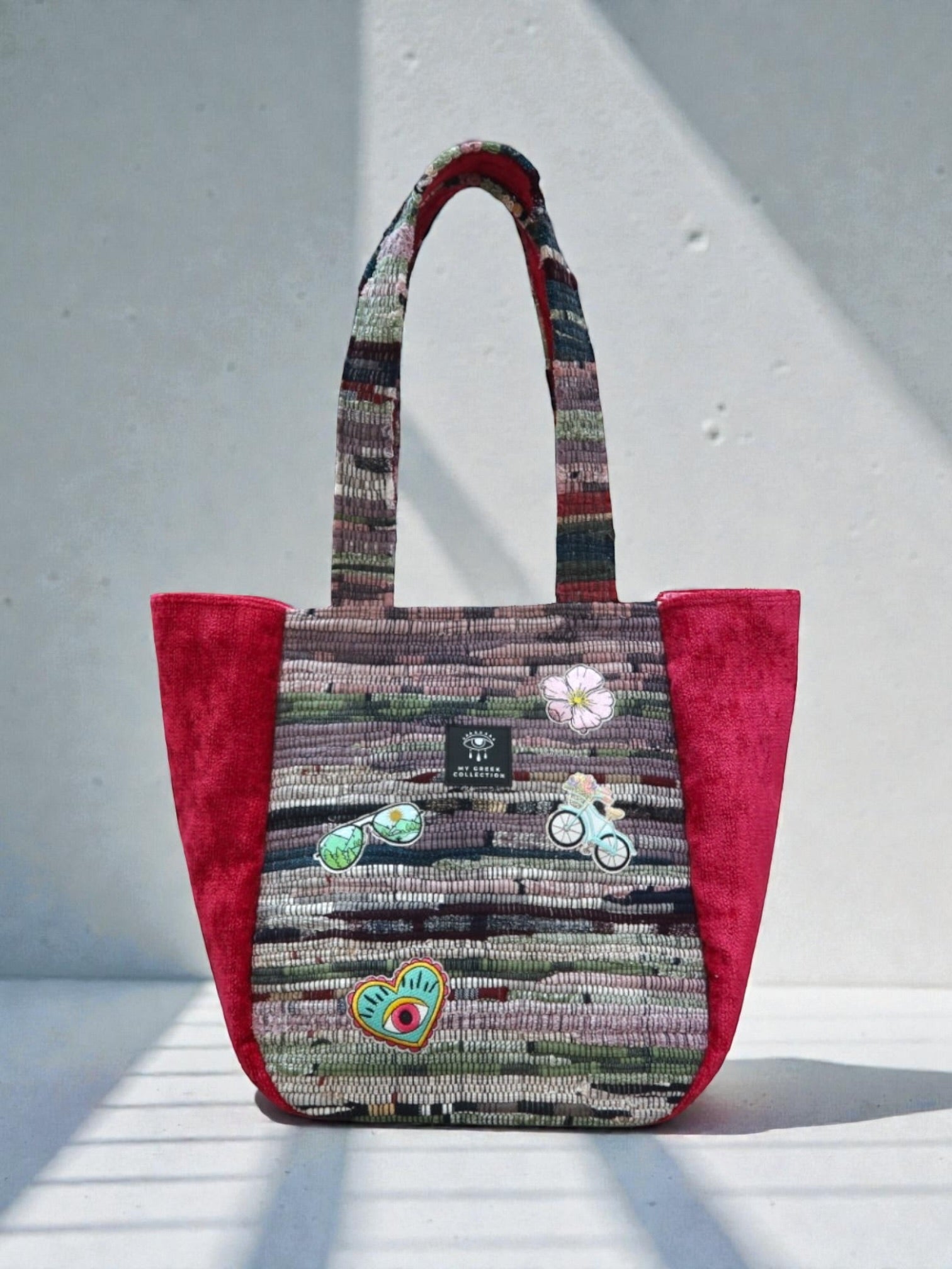Everyday and Beach Tote Bag / Greek Kourelou Bag: Boho Mediterranean Style Cotton Shoulder Bag