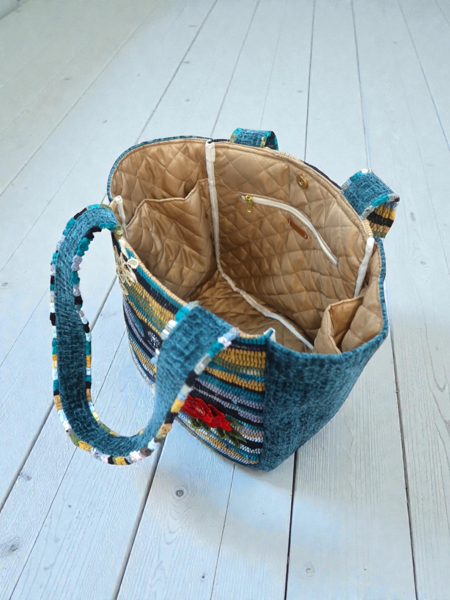 Everyday and Beach Tote Bag / Greek Kourelou Bag: Boho Mediterranean Style Cotton Shoulder Bag