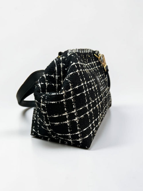 Black & White Gold-Thread Plaid Medium frame bag
