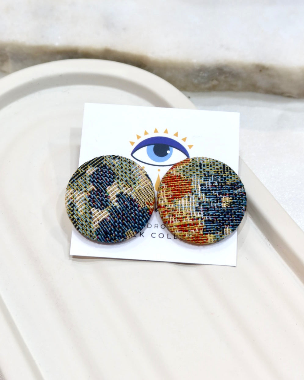 XL Fabric Covered Stud Button Earrings