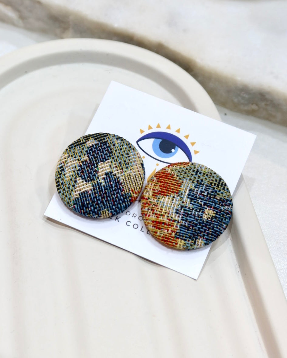 XL Fabric Covered Stud Button Earrings
