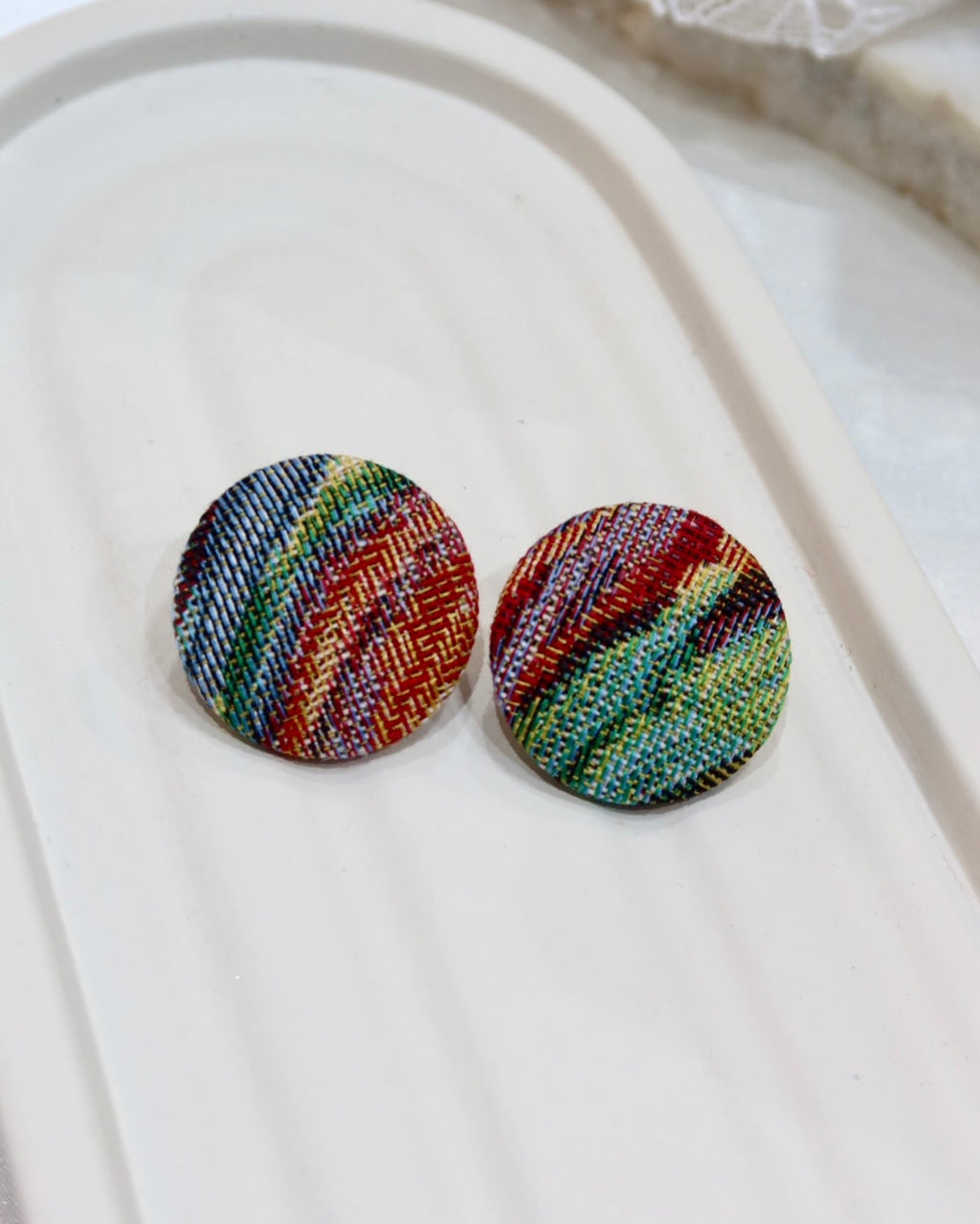 XL Fabric Covered Stud Button Earrings