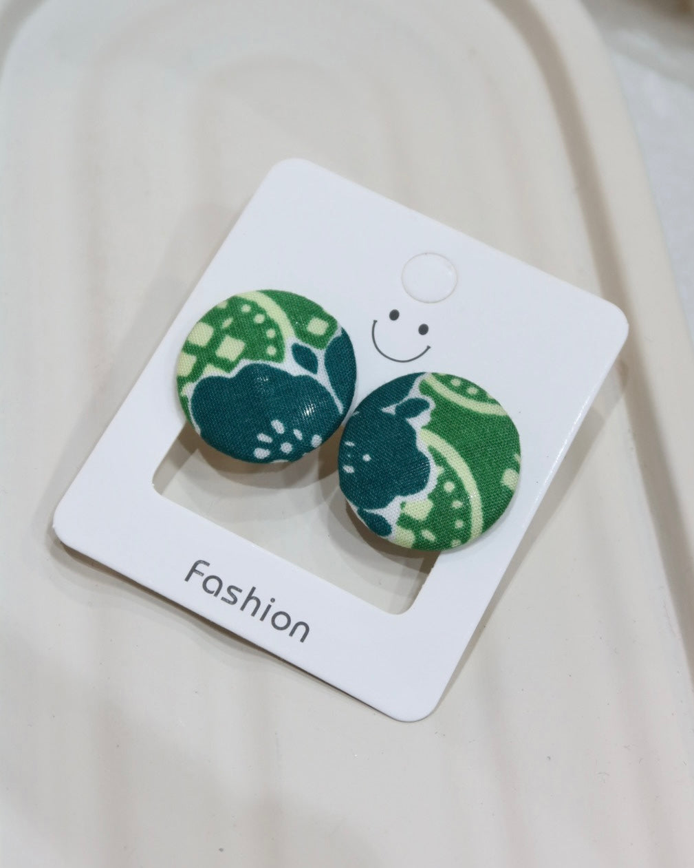 Large Fabric Covered Stud Button Earrings