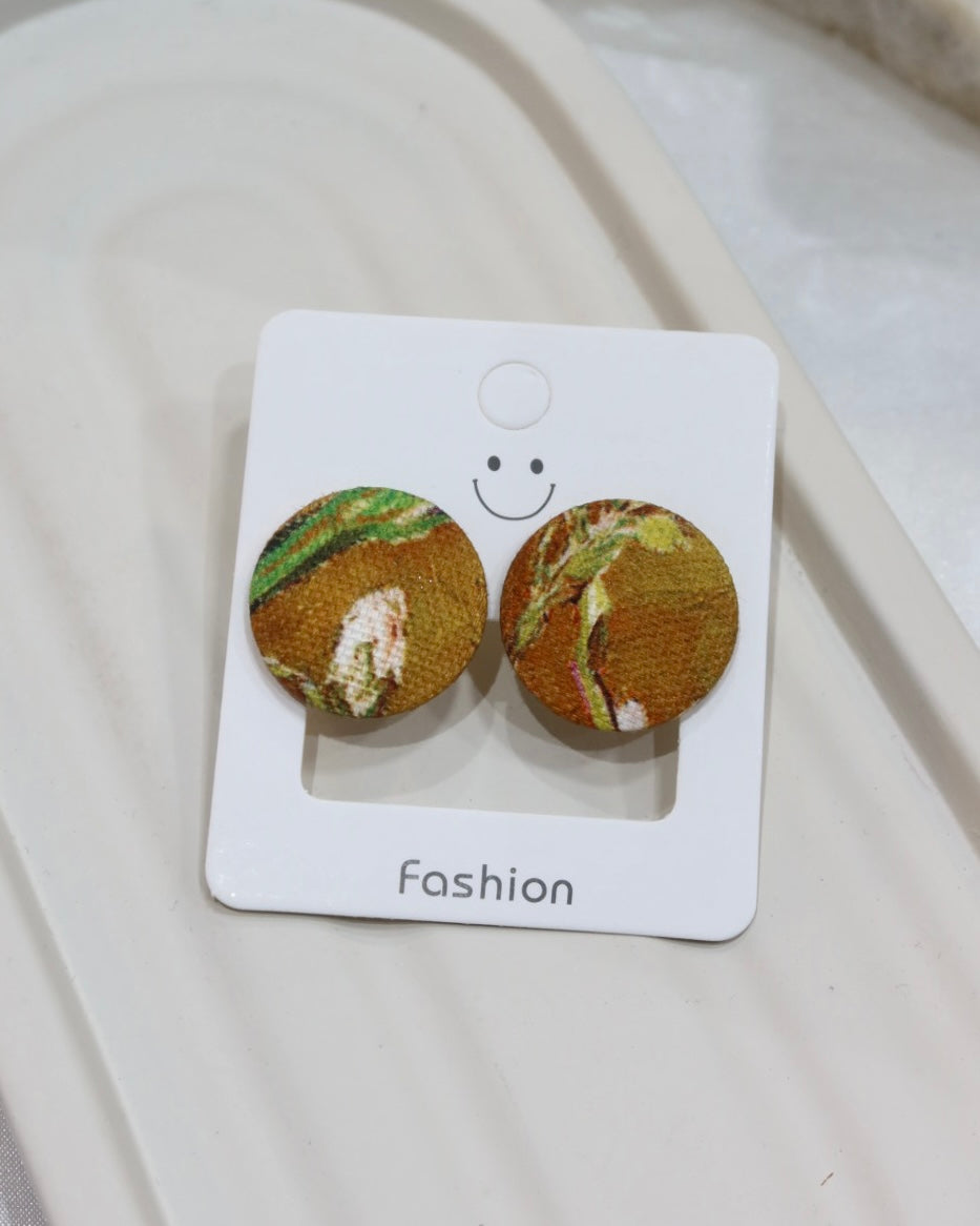 Large Fabric Covered Stud Button Earrings