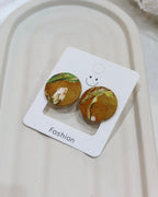Large Fabric Covered Stud Button Earrings