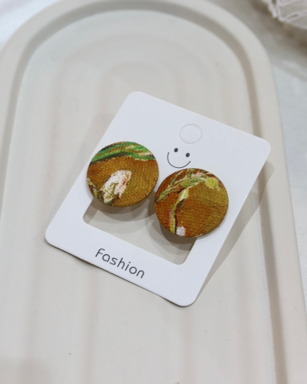 Large Fabric Covered Stud Button Earrings