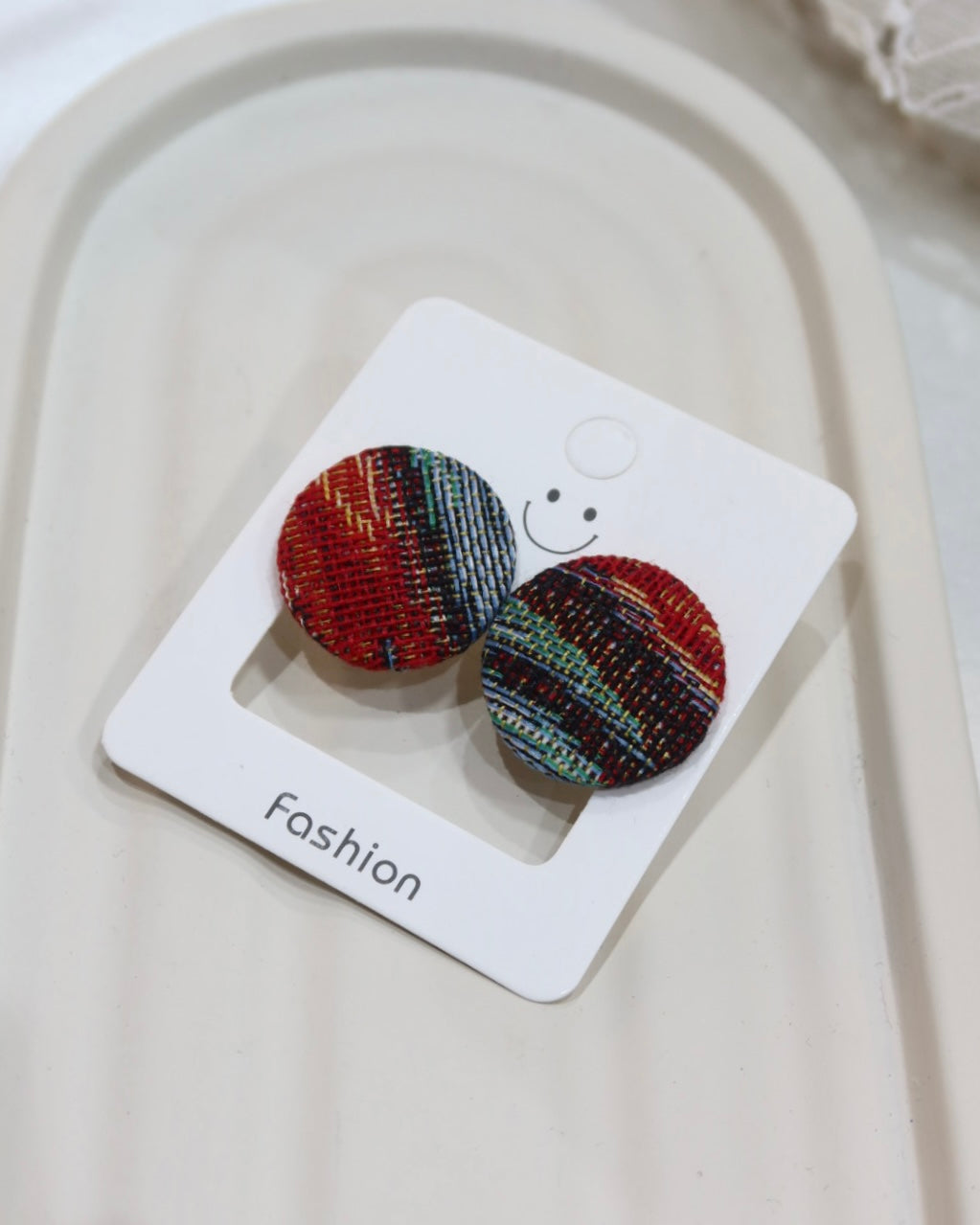 Large Fabric Covered Stud Button Earrings