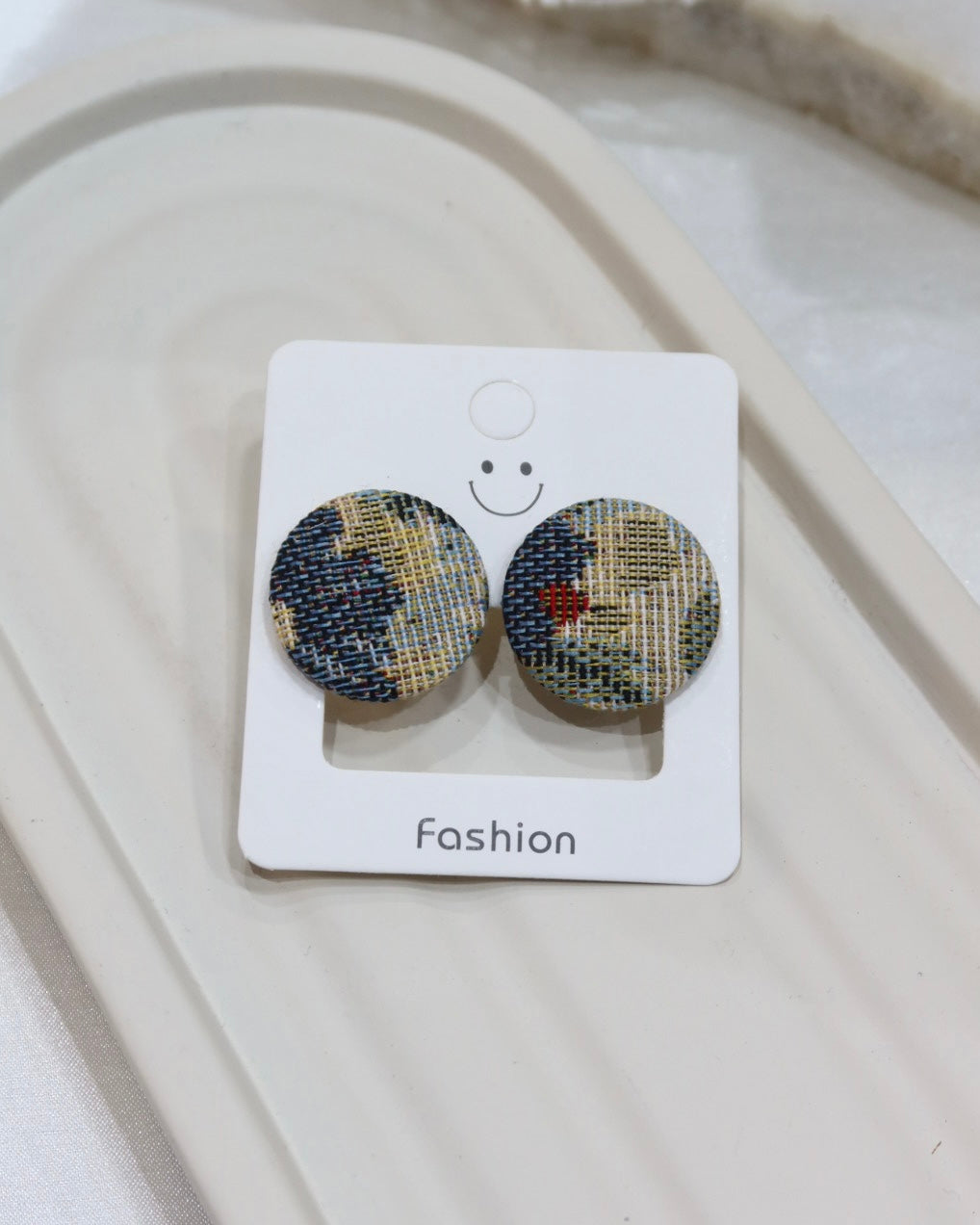 Large Fabric Covered Stud Button Earrings