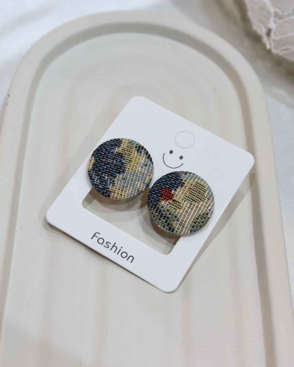 Large Fabric Covered Stud Button Earrings