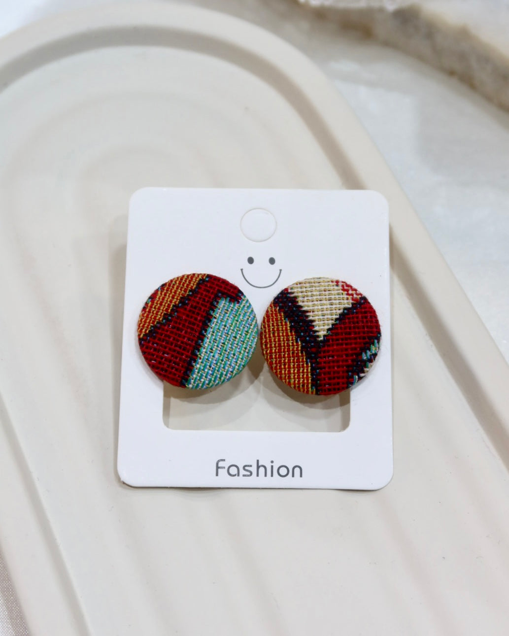 Large Fabric Covered Stud Button Earrings