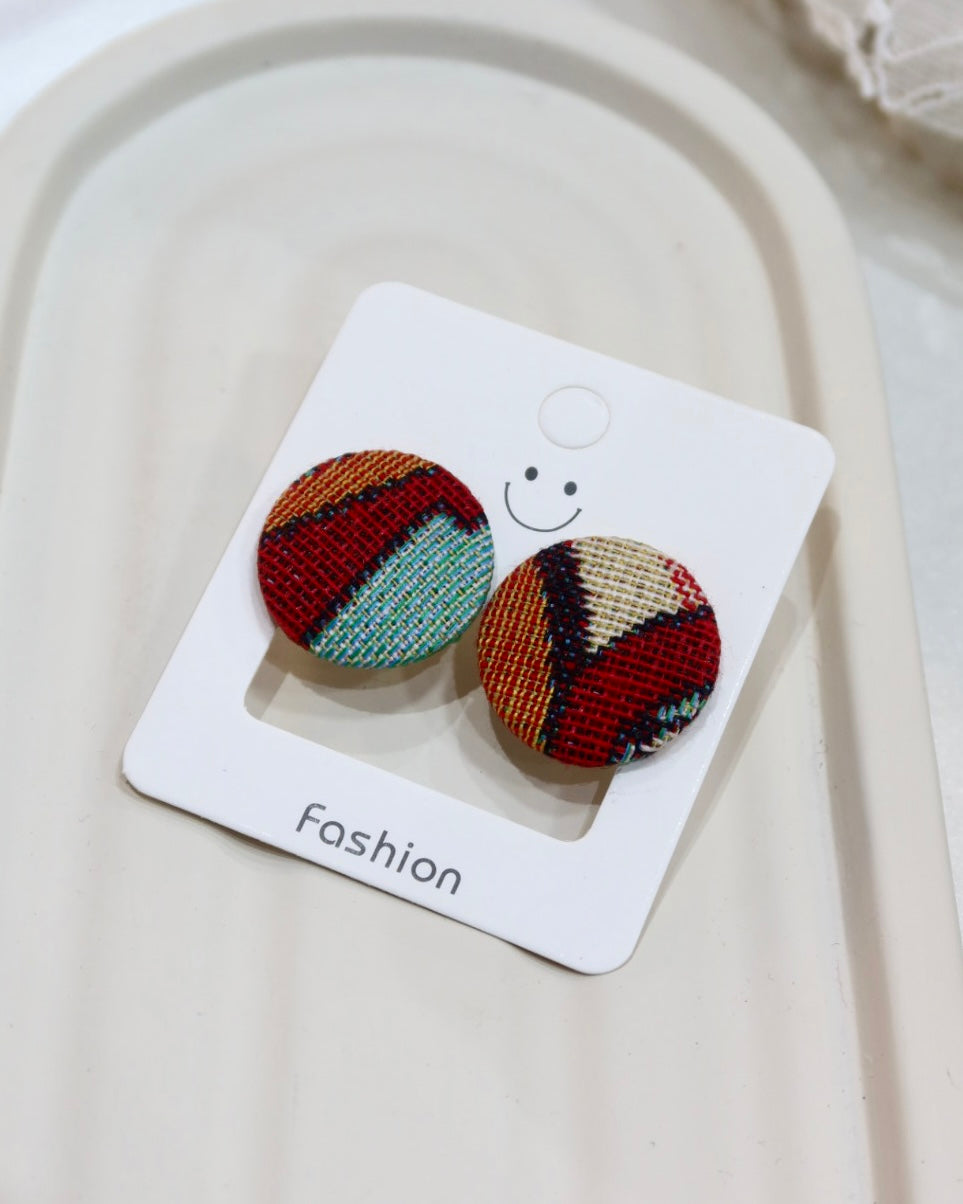 Large Fabric Covered Stud Button Earrings