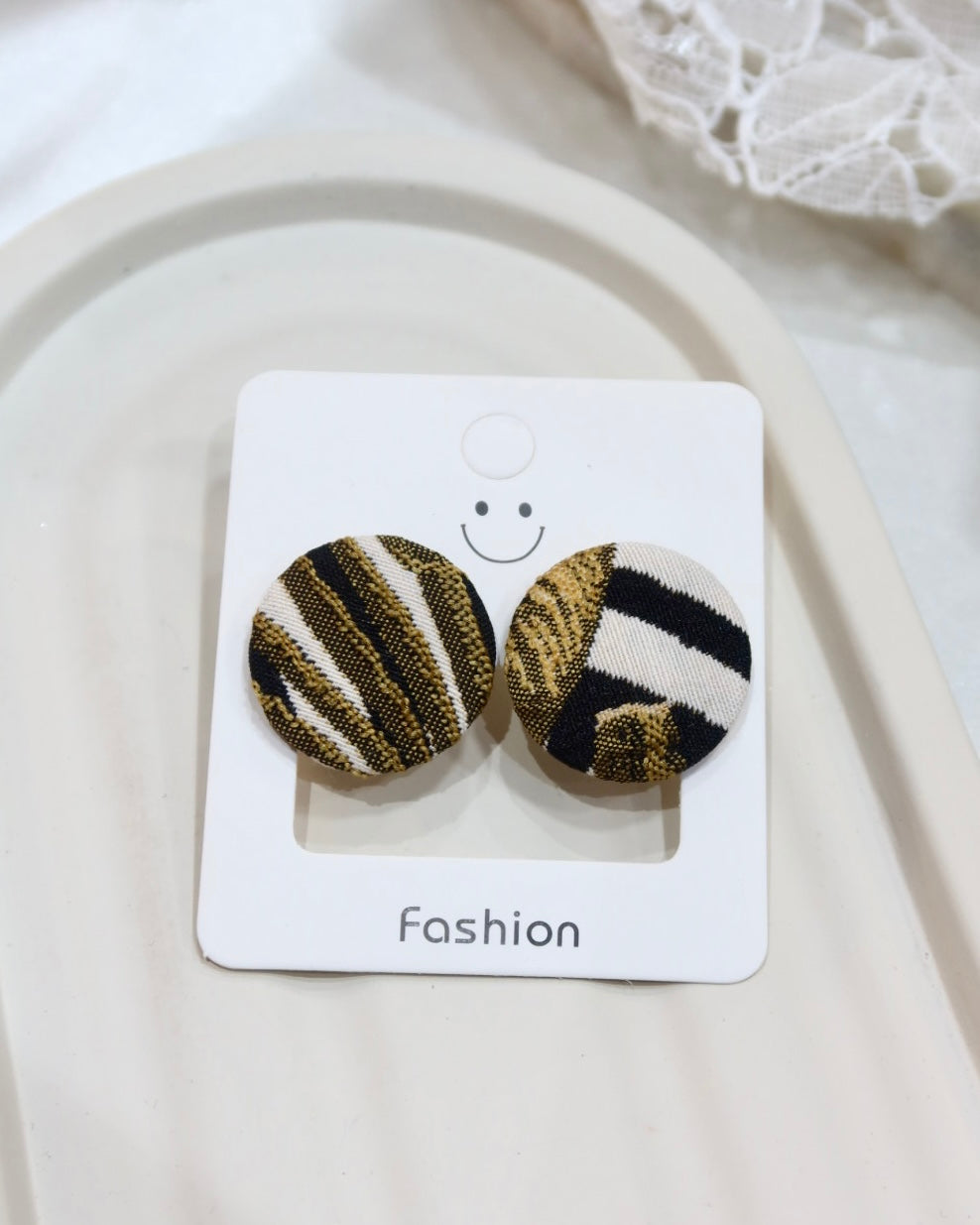 Large Fabric Covered Stud Button Earrings