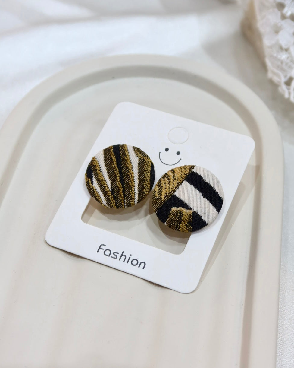 Large Fabric Covered Stud Button Earrings