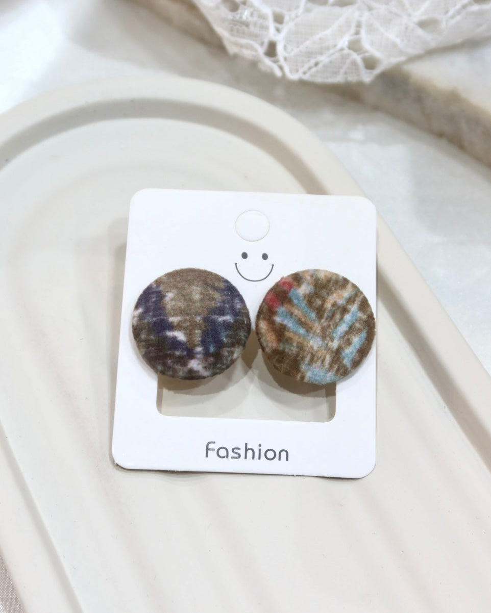 Large Fabric Covered Stud Button Earrings