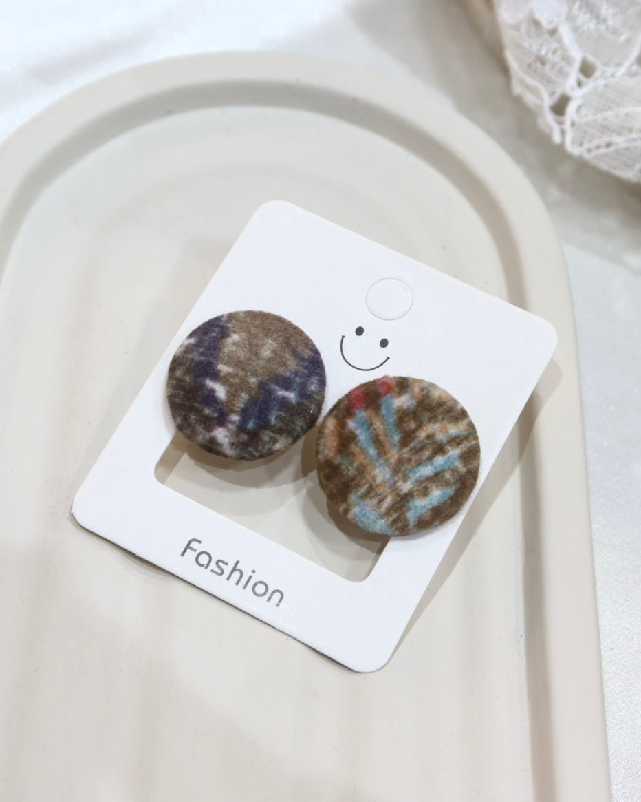Large Fabric Covered Stud Button Earrings