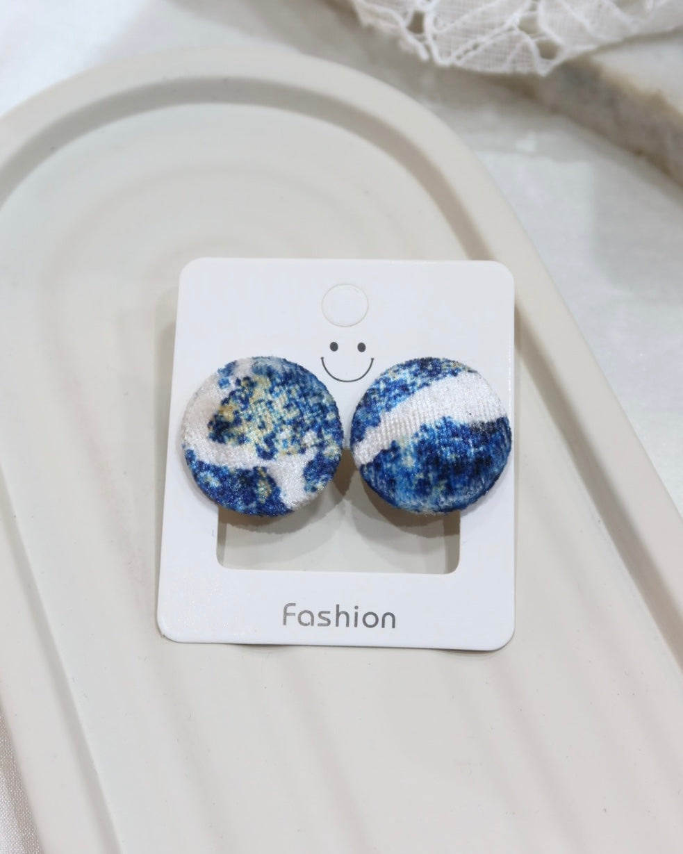 Large Fabric Covered Stud Button Earrings