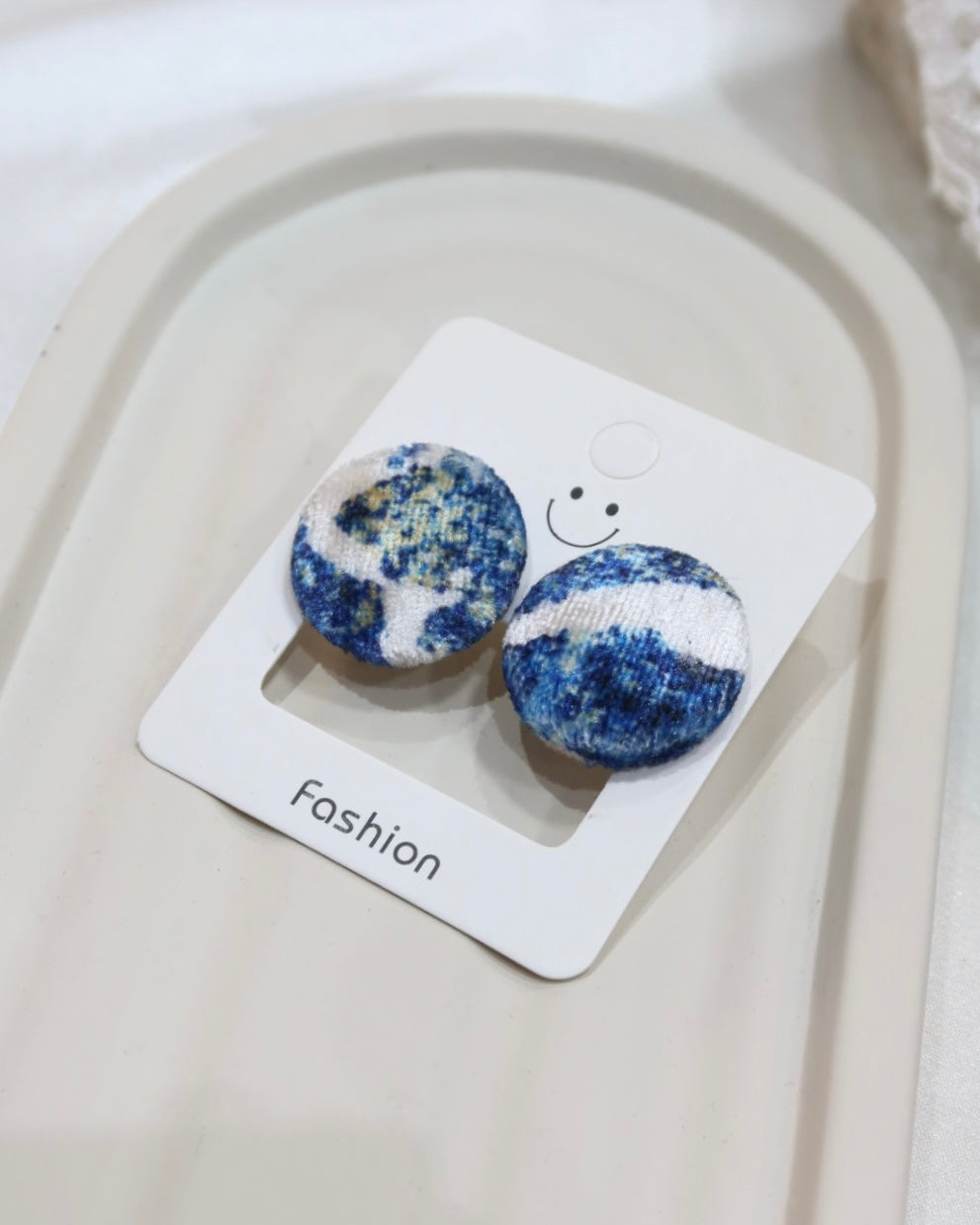Large Fabric Covered Stud Button Earrings