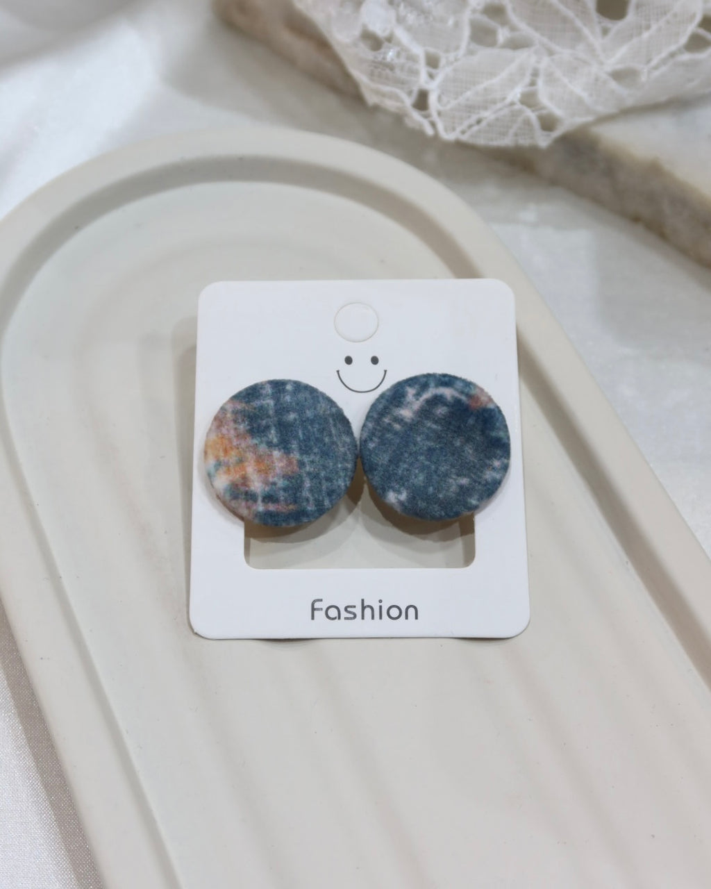 Large Fabric Covered Stud Button Earrings