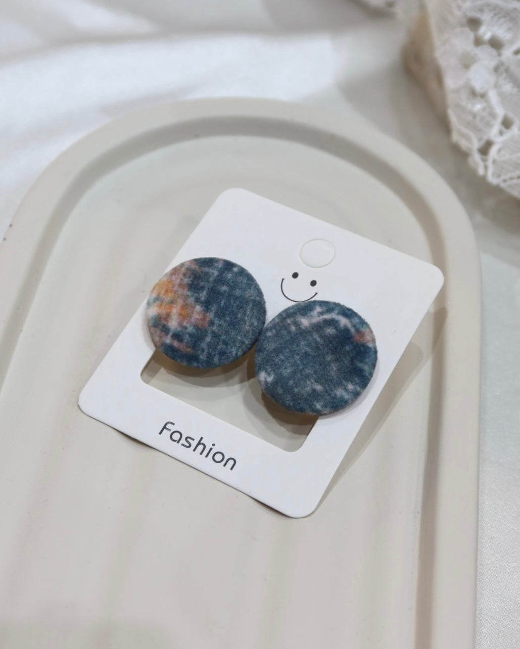 Large Fabric Covered Stud Button Earrings