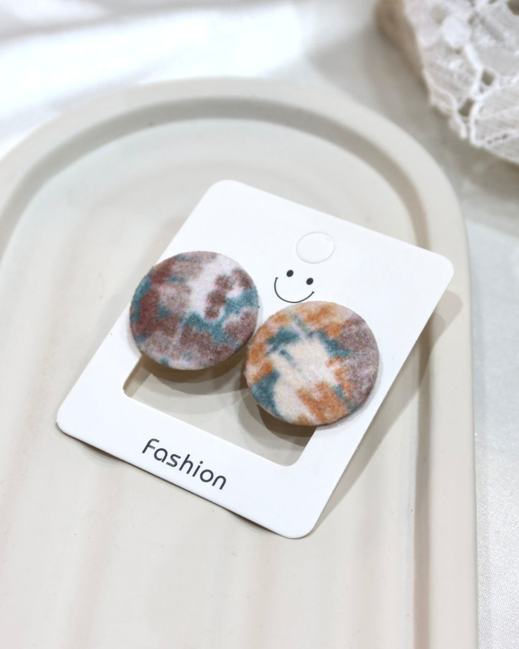 Large Fabric Covered Stud Button Earrings