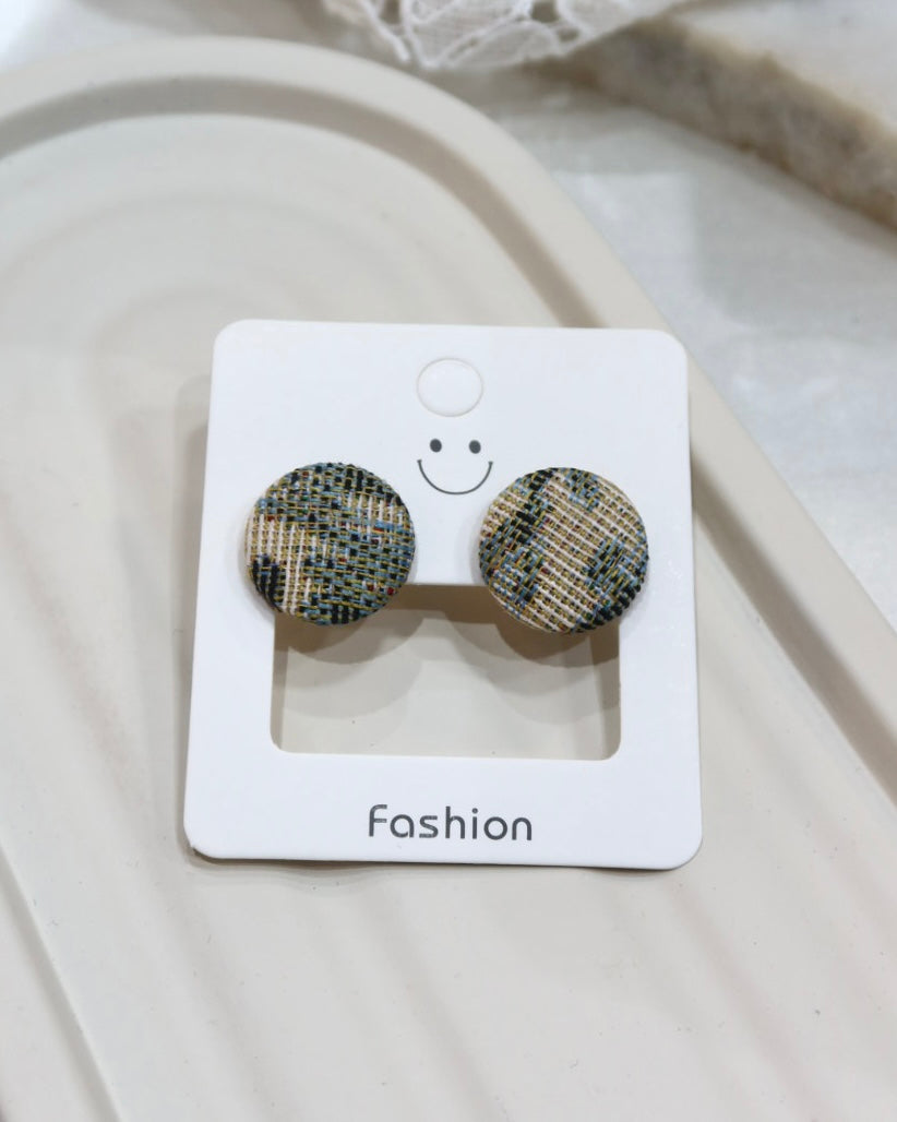 Medium Fabric Covered Stud Button Earrings