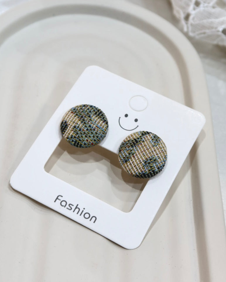 Medium Fabric Covered Stud Button Earrings