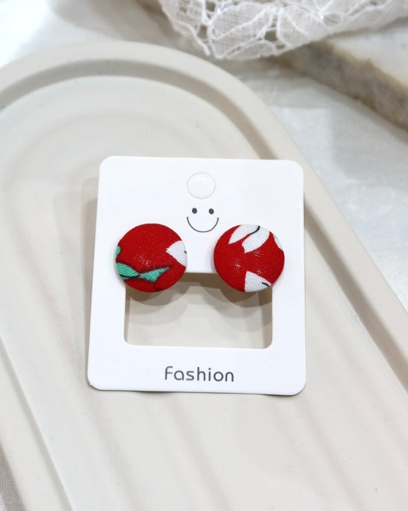 Medium Fabric Covered Stud Button Earrings