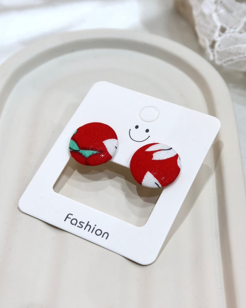 Medium Fabric Covered Stud Button Earrings
