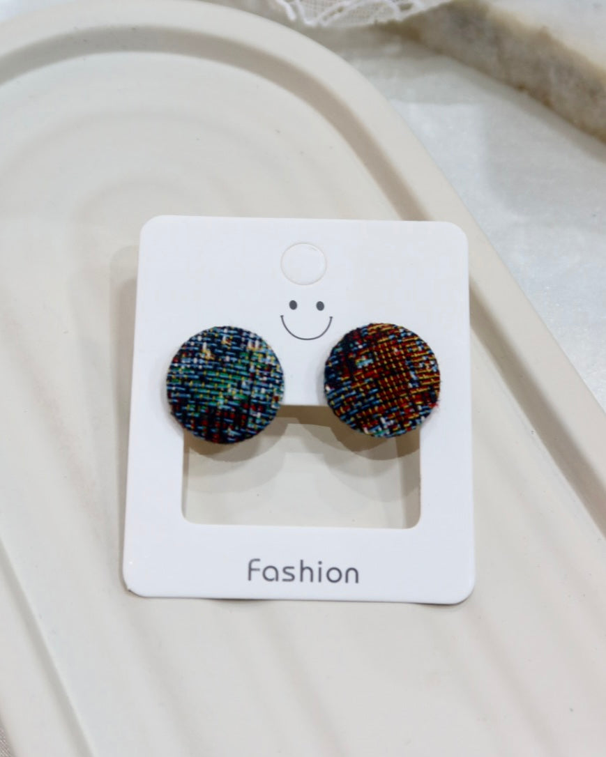 Medium Fabric Covered Stud Button Earrings