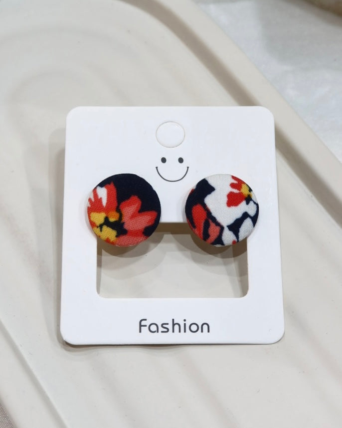Medium Fabric Covered Stud Button Earrings