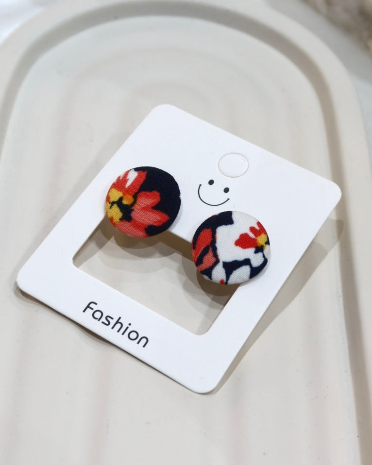 Medium Fabric Covered Stud Button Earrings