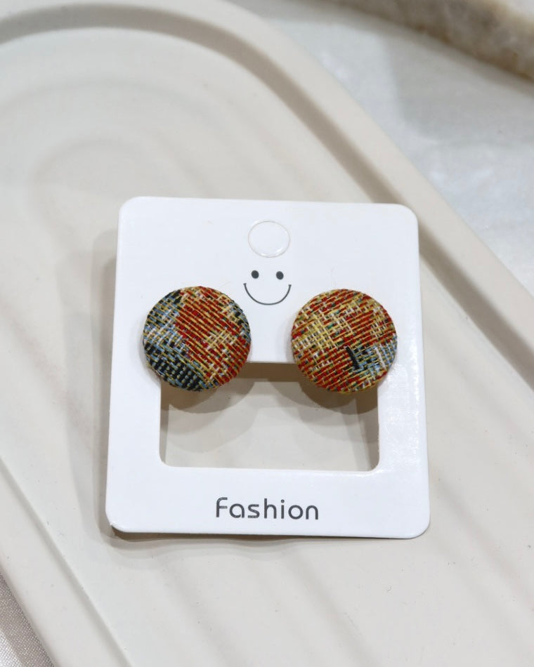 Medium Fabric Covered Stud Button Earrings