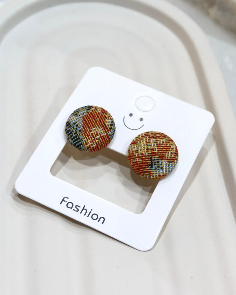 Medium Fabric Covered Stud Button Earrings