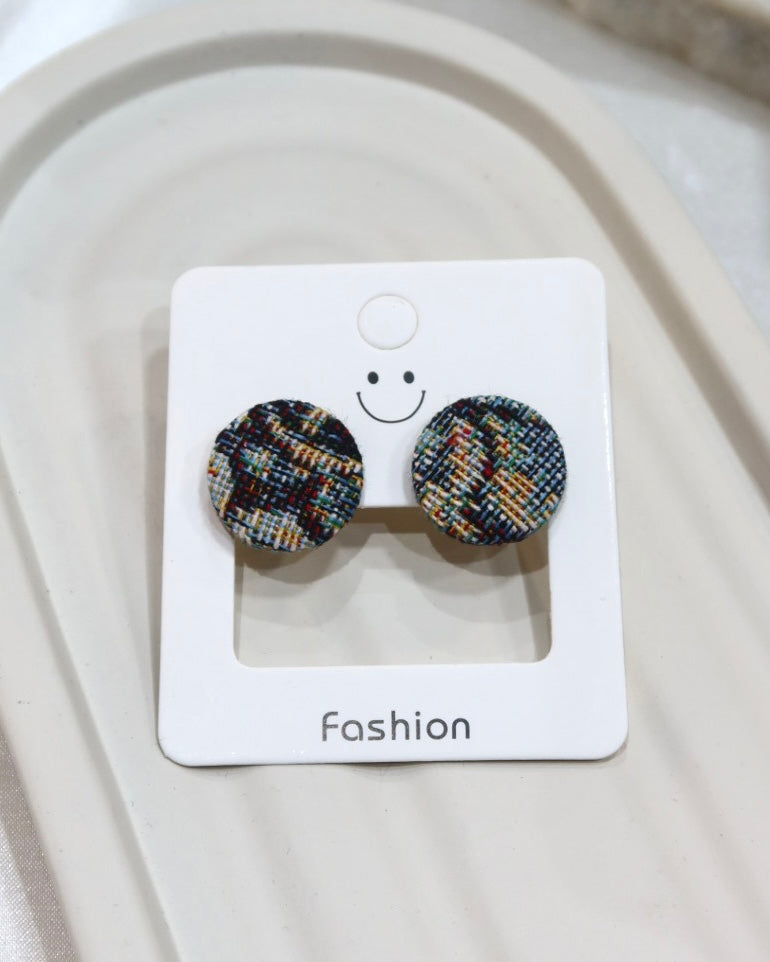Medium Fabric Covered Stud Button Earrings
