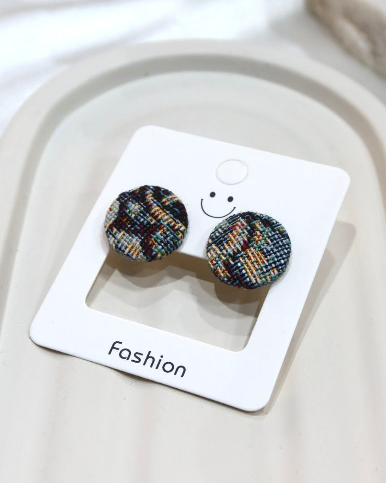 Medium Fabric Covered Stud Button Earrings