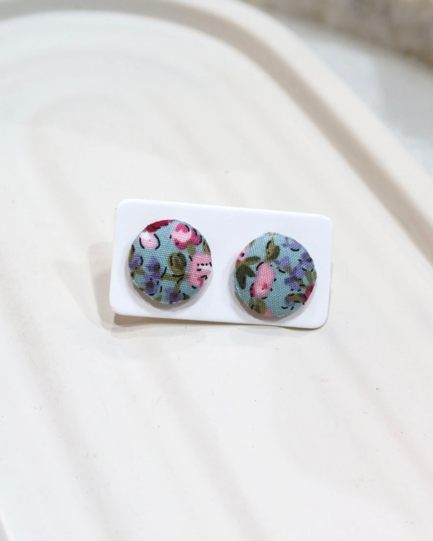 Small Fabric Covered Stud Button Earrings