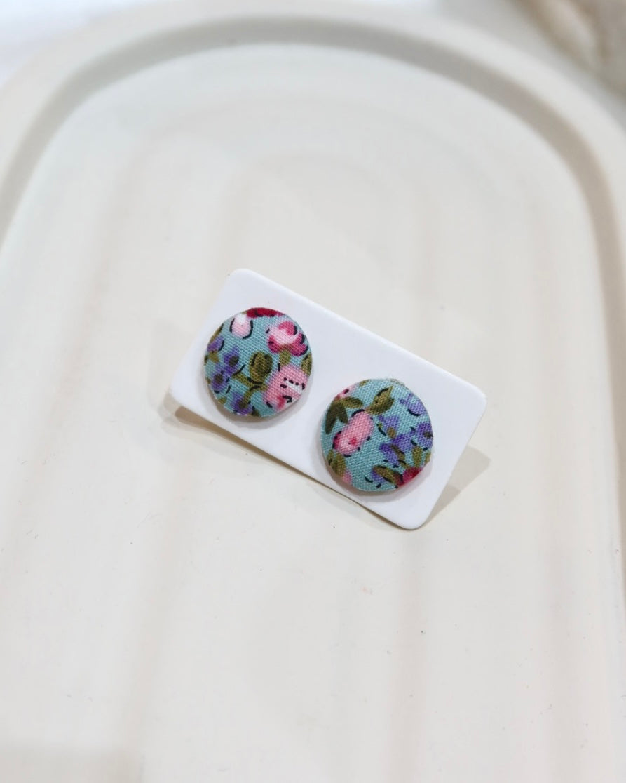 Small Fabric Covered Stud Button Earrings