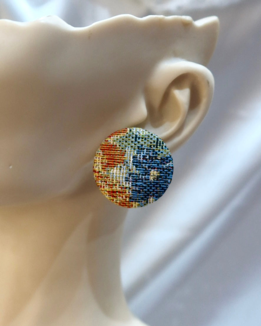 XL Fabric Covered Stud Button Earrings
