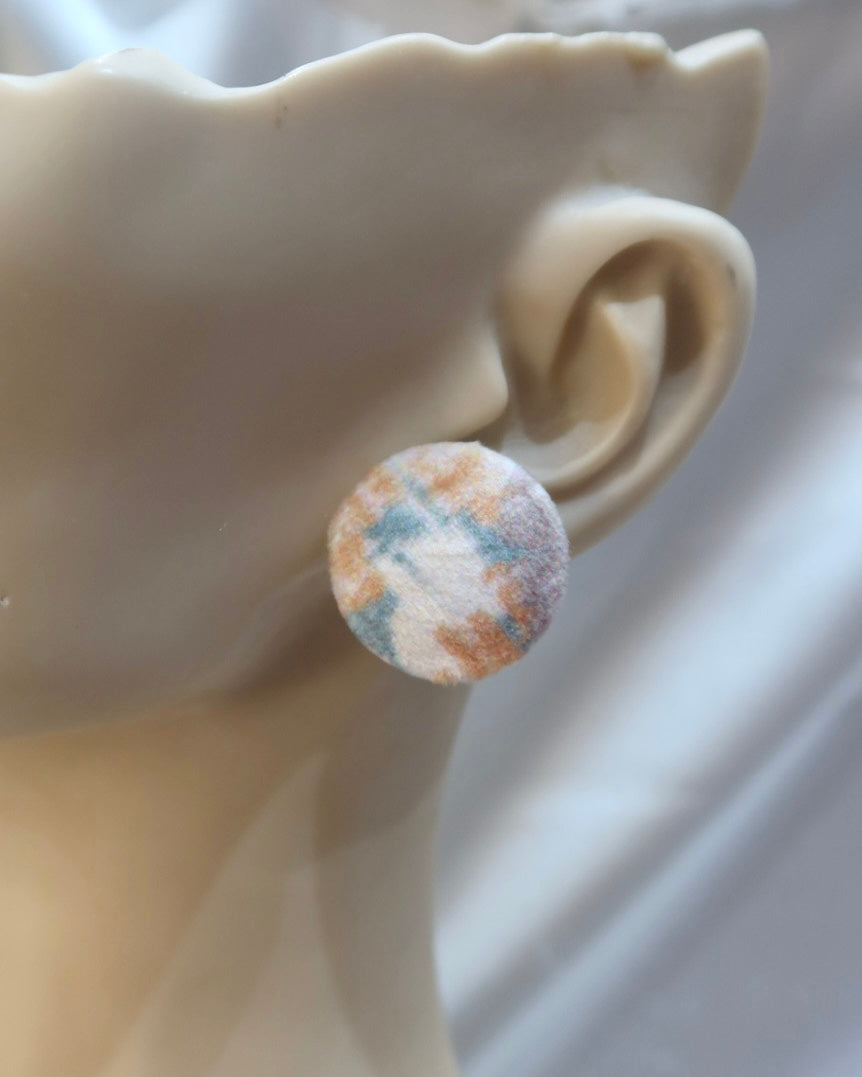 Large Fabric Covered Stud Button Earrings