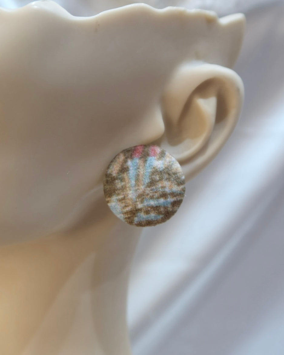 Large Fabric Covered Stud Button Earrings