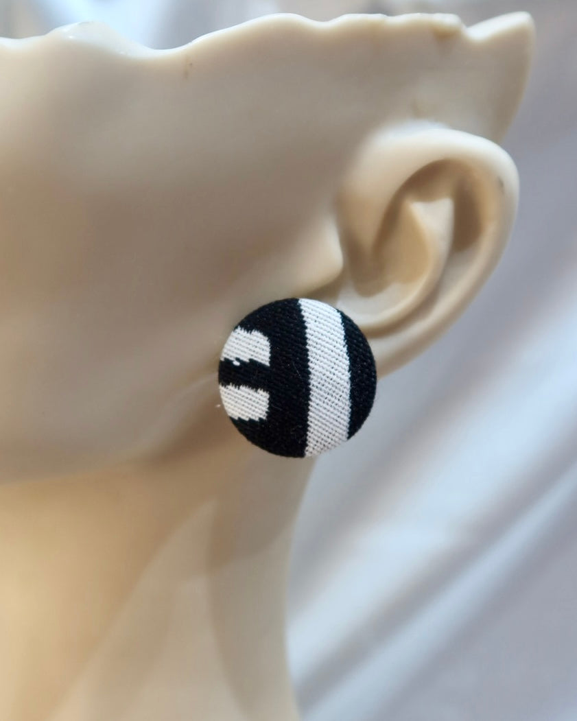 Large Fabric Covered Stud Button Earrings